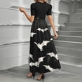 thumbnail image 3 of WTOBBY Women's Elegant Halloween Print Dress Short Sleeve Round Neck Casual Belted Style with Vintage Theme and Comfortable Fit,Black L, 3 of 3