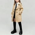 thumbnail image 2 of Girls' Long Trench Coat Double Breasted Notch Collar Casual Dress Peacoat Mid Length Jacket for Little Big Girl (14 Years, Khaki), 2 of 7