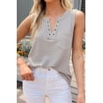 thumbnail image 1 of Women's Gray Notched Neck Eyelet Thermal Knit Tank, 1 of 15