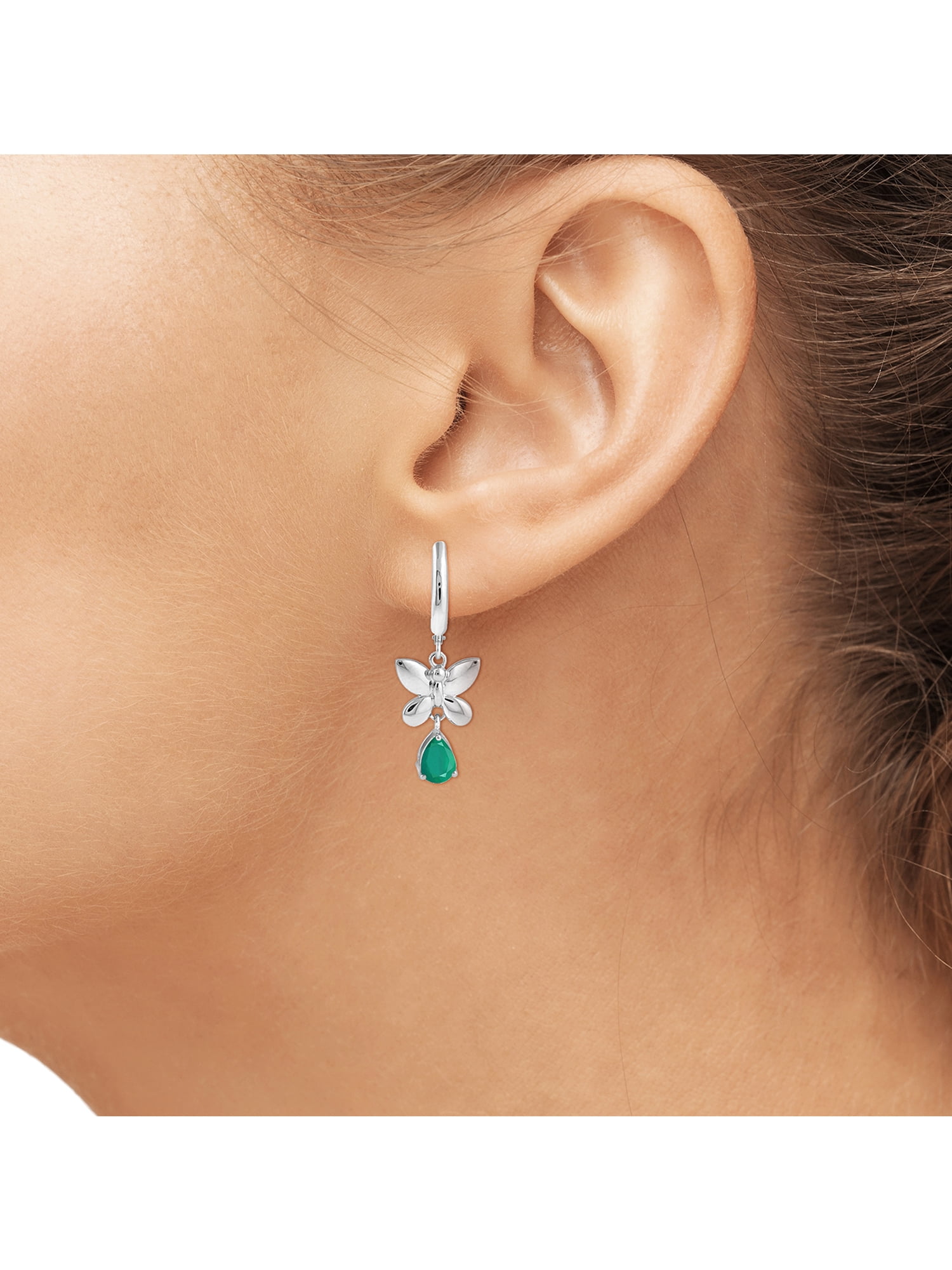 1 1/3 Carat T.G.W. Emerald Sterling Silver Dangling Earrings