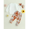thumbnail image 4 of Wassery 3PCS Newborn Baby Girl Outfits Long Sleeve Letter Print Sweatshirt Tops Floral Print Bell Bottoms Headband 6 12 18 24 Months Infant Fall Clothes, 4 of 9
