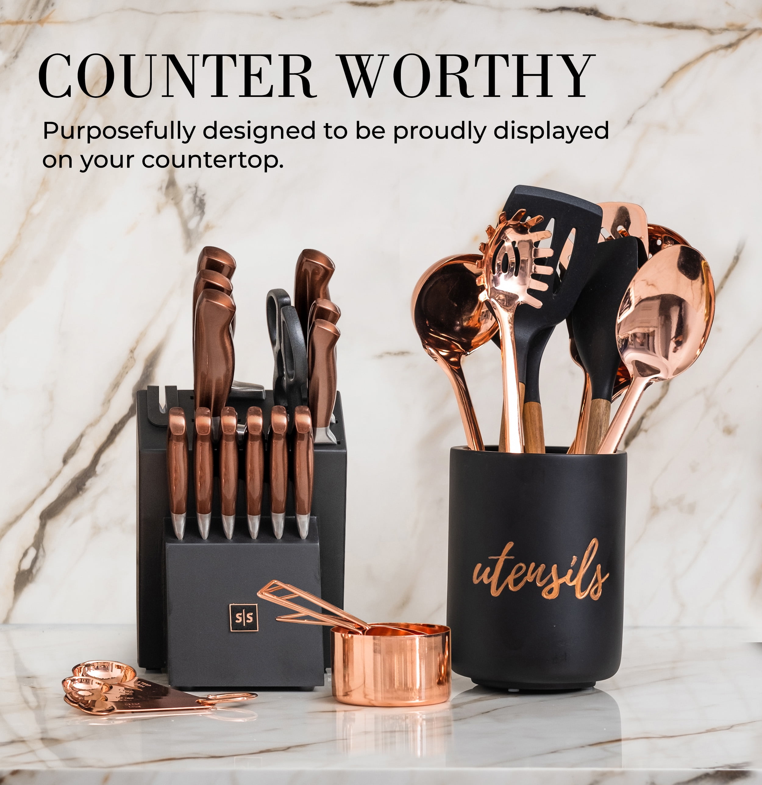 Styled Settings Copper Knife Set with Sharpening Block