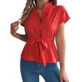 thumbnail image 2 of Blusas de Mujer con Botones, Blusas Casuales de Verano, Camisas Elegantes de para el Trabajo, Rojas, XXL, 2 of 8