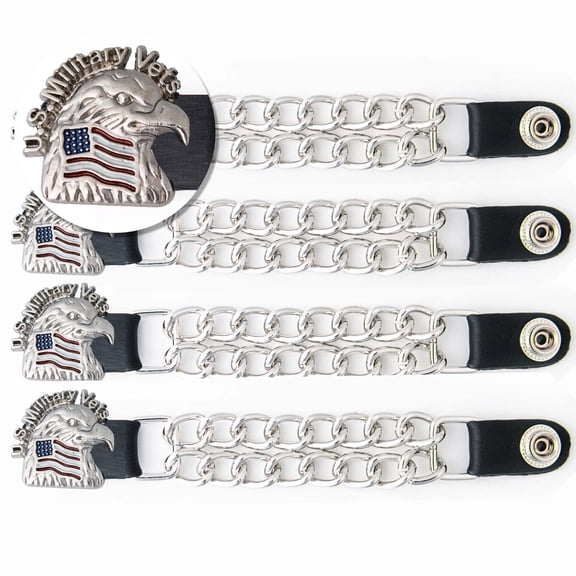 Milwaukee Leather US Military Vet Medallion Vest Extender - Double Chrome Chains Genuine Leather 6.5" Extension 4-PCS MLA6023SET 4 Inch