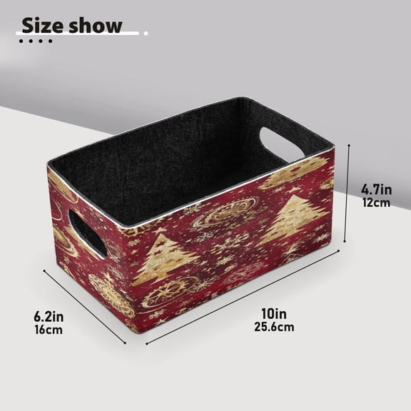 BZSMCE Shelf Baskets Gold Christmas Trees Pattern Storage Cube Bins 10.1*6.3*4.7in Set of 2