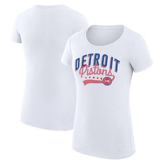 Women's G-III 4Her by Carl Banks White Detroit Pistons Super-Slim Fit Lightweight Filigree Logo T-Shirt