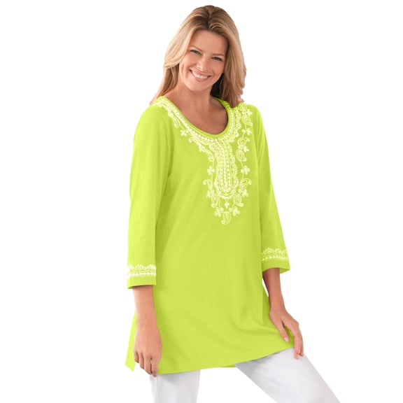 Woman Within Plus Size Embroidered Knit Tunic