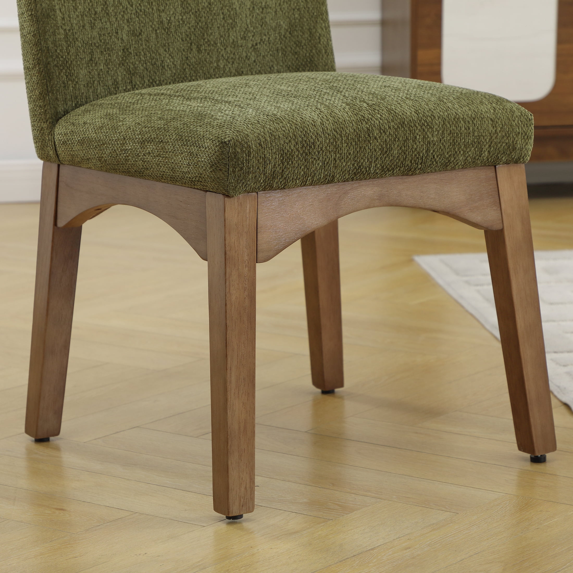 Guyou Modern Dining Chairs Set of 2, Chenille Upholstered Dining Room Chairs, Mid Century Wooden Kitchen Side Chairs for Dining Room, Kitchen, and Living Room, Green