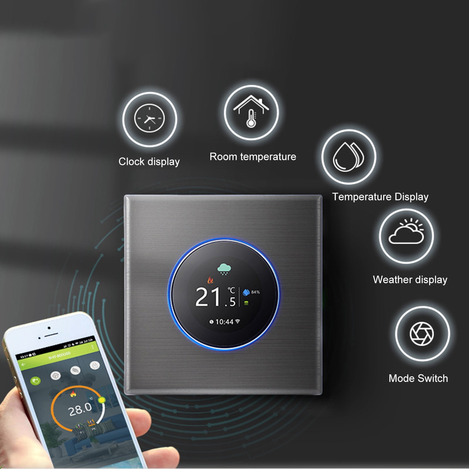 BIMZUC Smart WiFi Thermostat Electric Floor Heating Controller 16A Digital Temp Control ±1°C Accuracy Color LCD 95-240V (3.4 inches / 8.6 cm) Gray