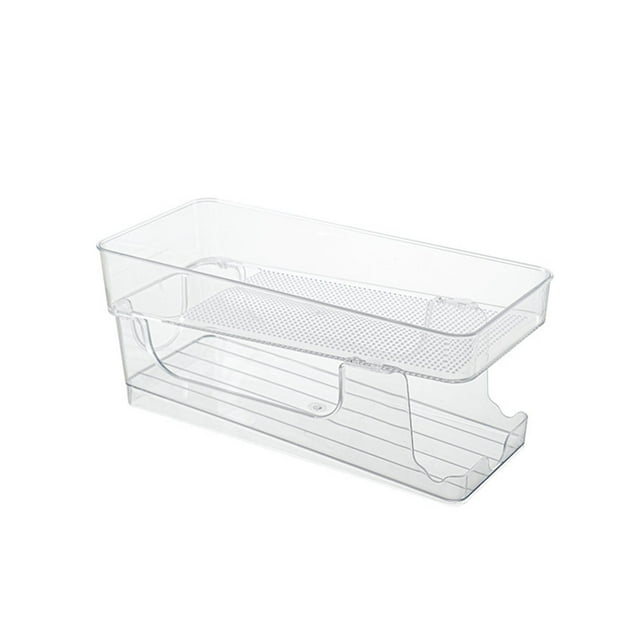 Abbracc 2 Tier Automatic Rolling Drink Storage Rack Can Dispenser Clear Canned Food Bins without Lid
