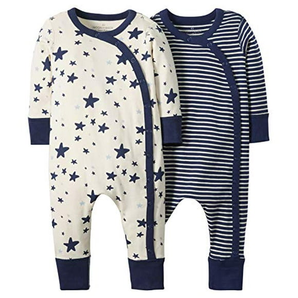Moon and Back by Hanna Andersson Baby Boy's Organic 2 Pack Long Sleeve Romper Pants, Navy, 0-3 months