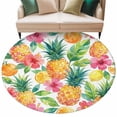 thumbnail image 2 of Pineapple Lemon Round Living Room Rugs 6 ft, Watercolor Summer Fruits Floral Washable Area Rug with Non-Slip Sturdy Edge Binding Round Carpet for Kitchen Office Bedroom, 2 of 9