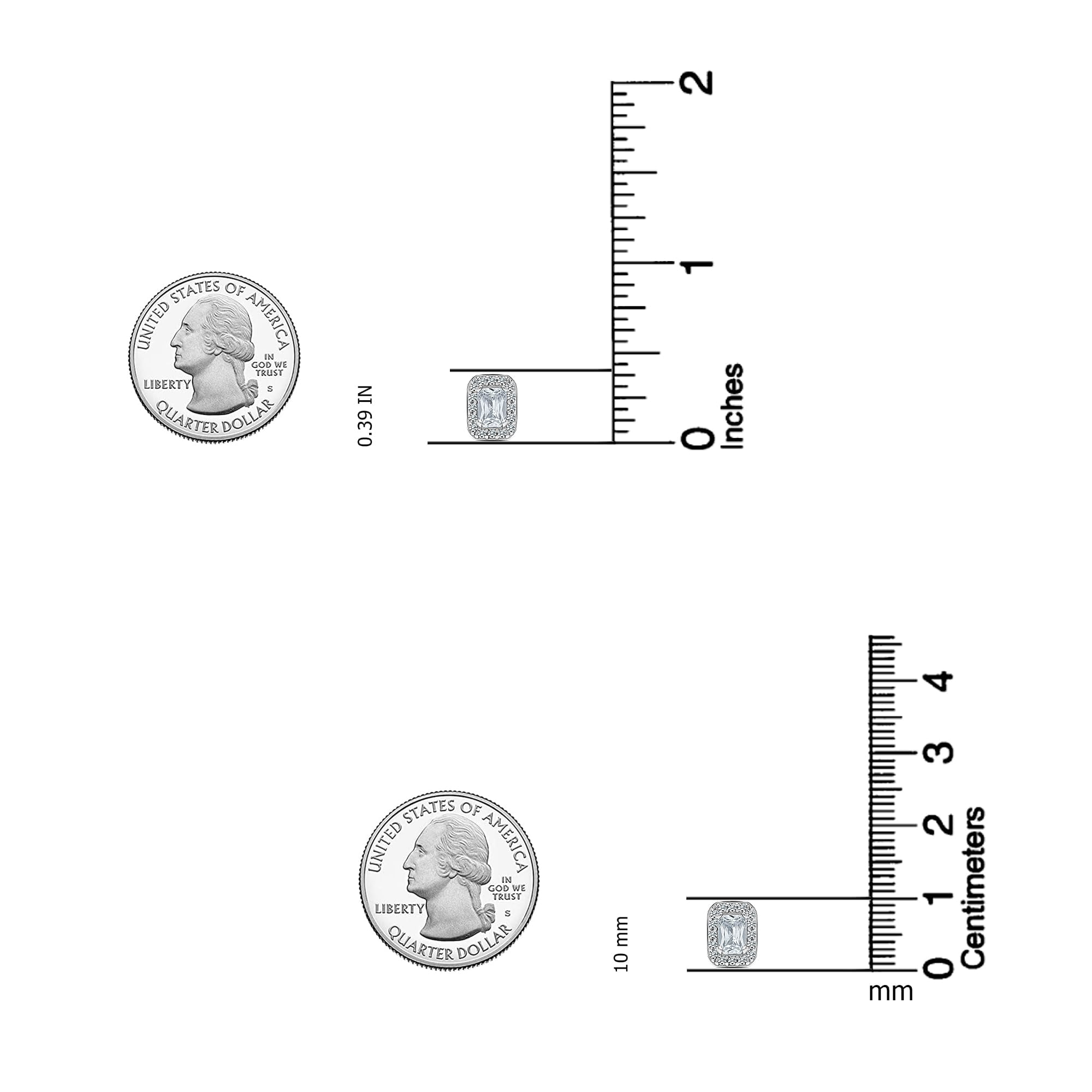 LeCalla Men's 925 Sterling Silver Stud Earrings | Rhodium Plated Rectangular Shaped Halo CZ Earrings Studs 10MM