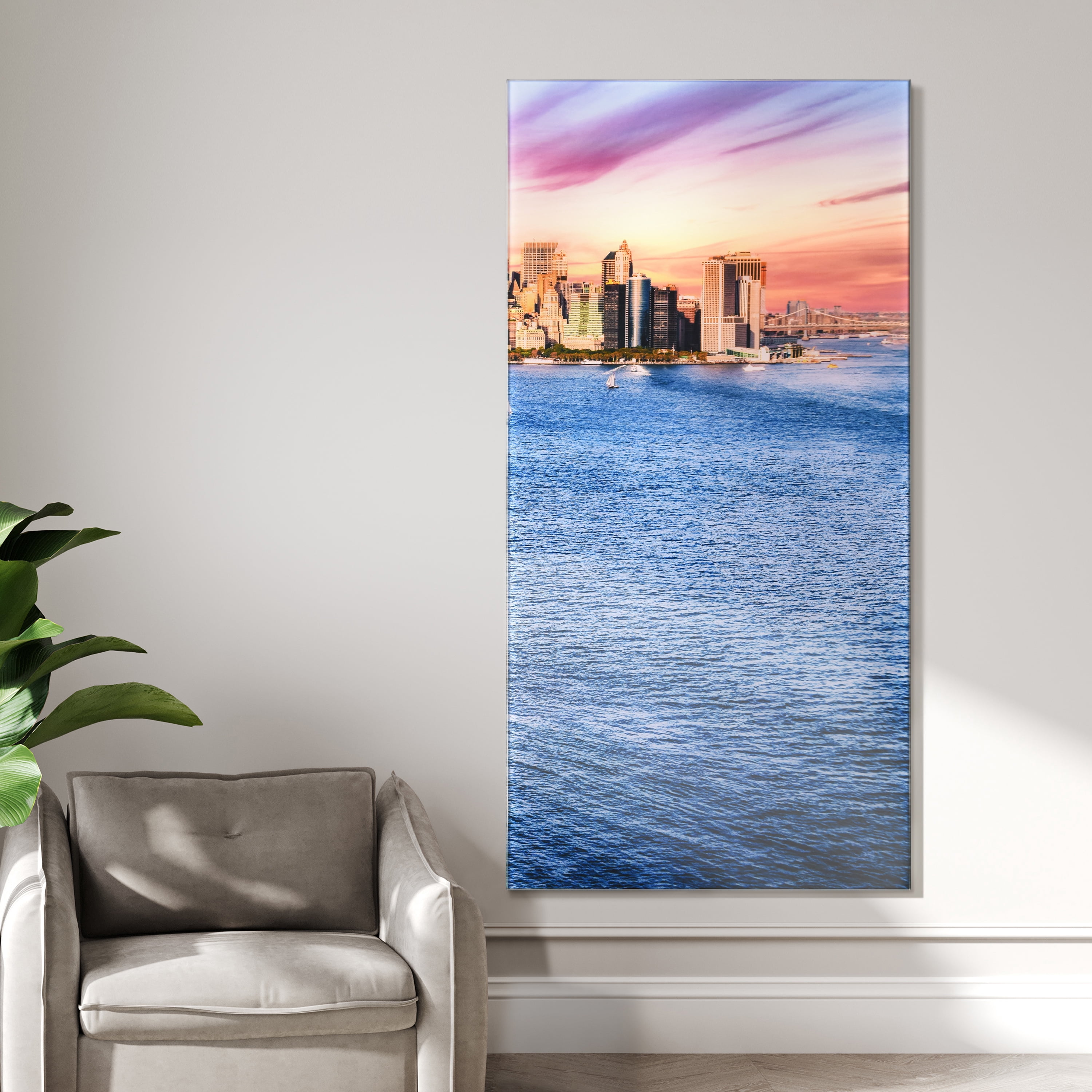 "New York View C" Frameless Free Floating Reverse Printed Tempered Art Glass Wall Art