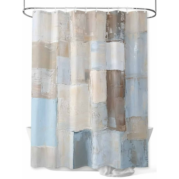 Fsddascl Blue Brown Abstract Shower Curtain Set - 54" x 78" Washable Bathtub Curtain with 12 Hooks, Oil Painting Simple Geometric Art Waterproof Fabric Stall Shower Curtains for Bathroom/Bathtub