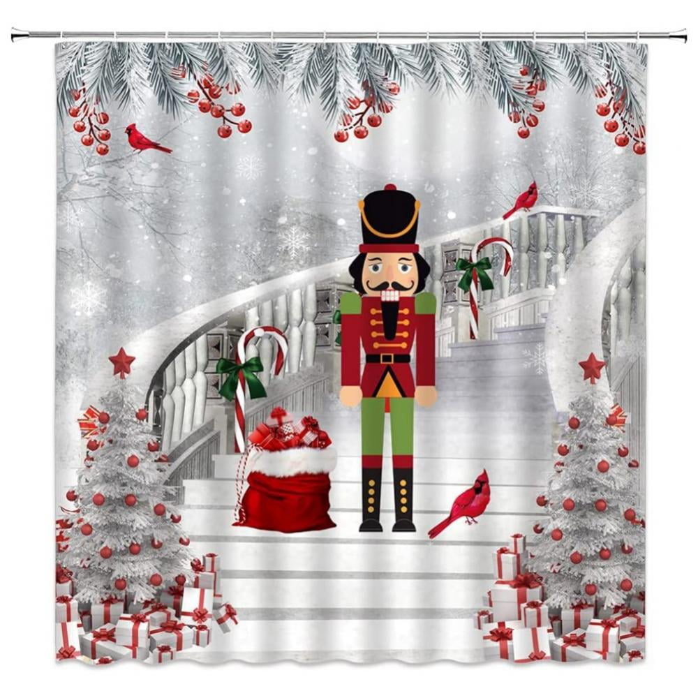 Shower Curtain Christmas Nutcracker Print Waterproof Polyester Fabric