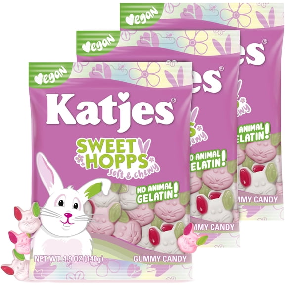 Katjes Easter Candy, Bunny Sweet Hopps Soft Foam & Fruity Gummy Candy, Wildly Good Vegan Treats for Easter Eggs, (4.9 oz, 3 Pack)