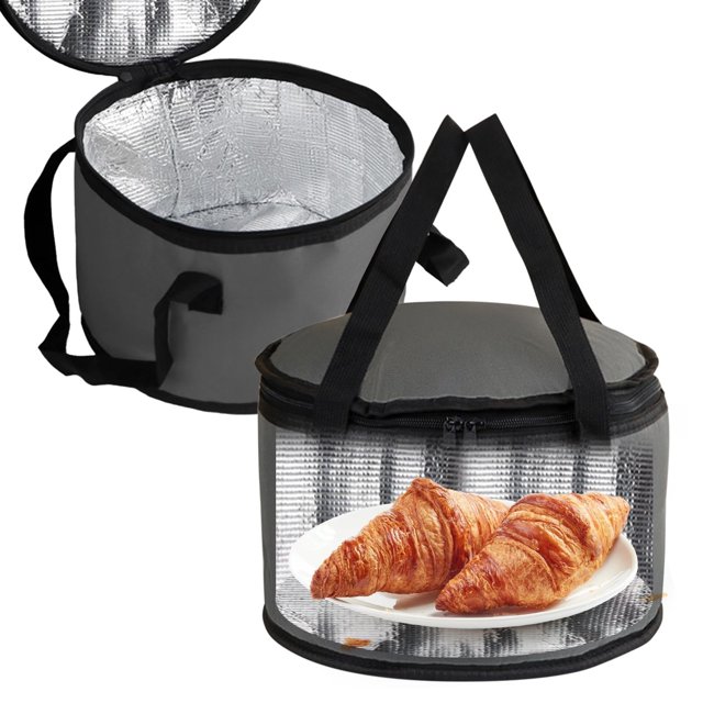 Porte-tarte Rond 11 X 7 Pouces avec Plateau Empilable Porte-Casserole Isolé avec Couvercle et Poignée Sacs Thermiques Réutilisables pour Aliments Froids pour Pique-Nique, Noir comme sur l'Image