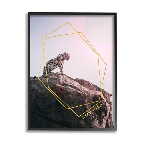Stupell Industries Stay Wild Glam Leopard Graphic Art Black Framed Art Print Wall Art, Design by K. Kaufman