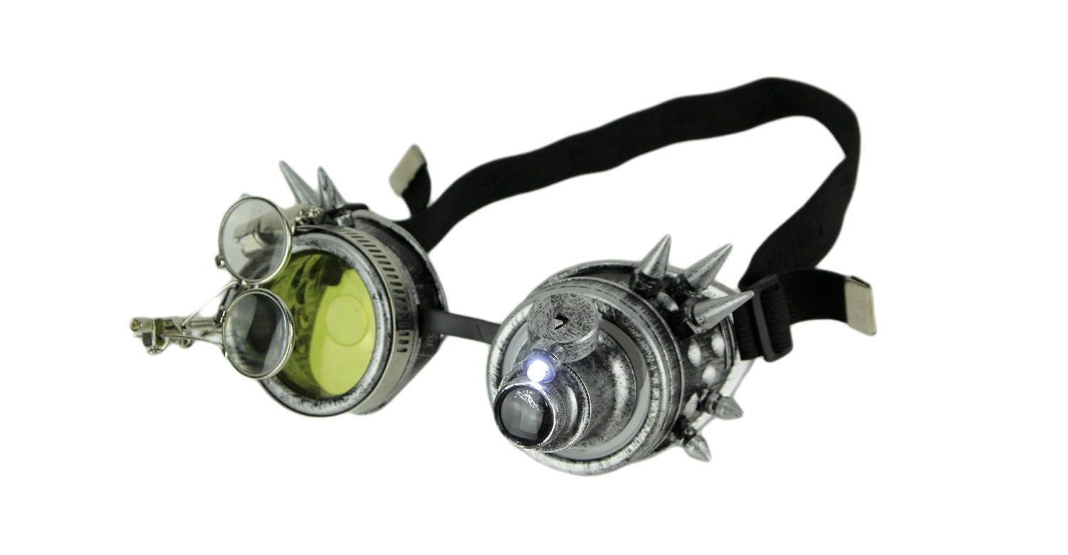 KBW Retro LED Light Up Steampunk Goggles Yellow/Smoke Lens & Ocular