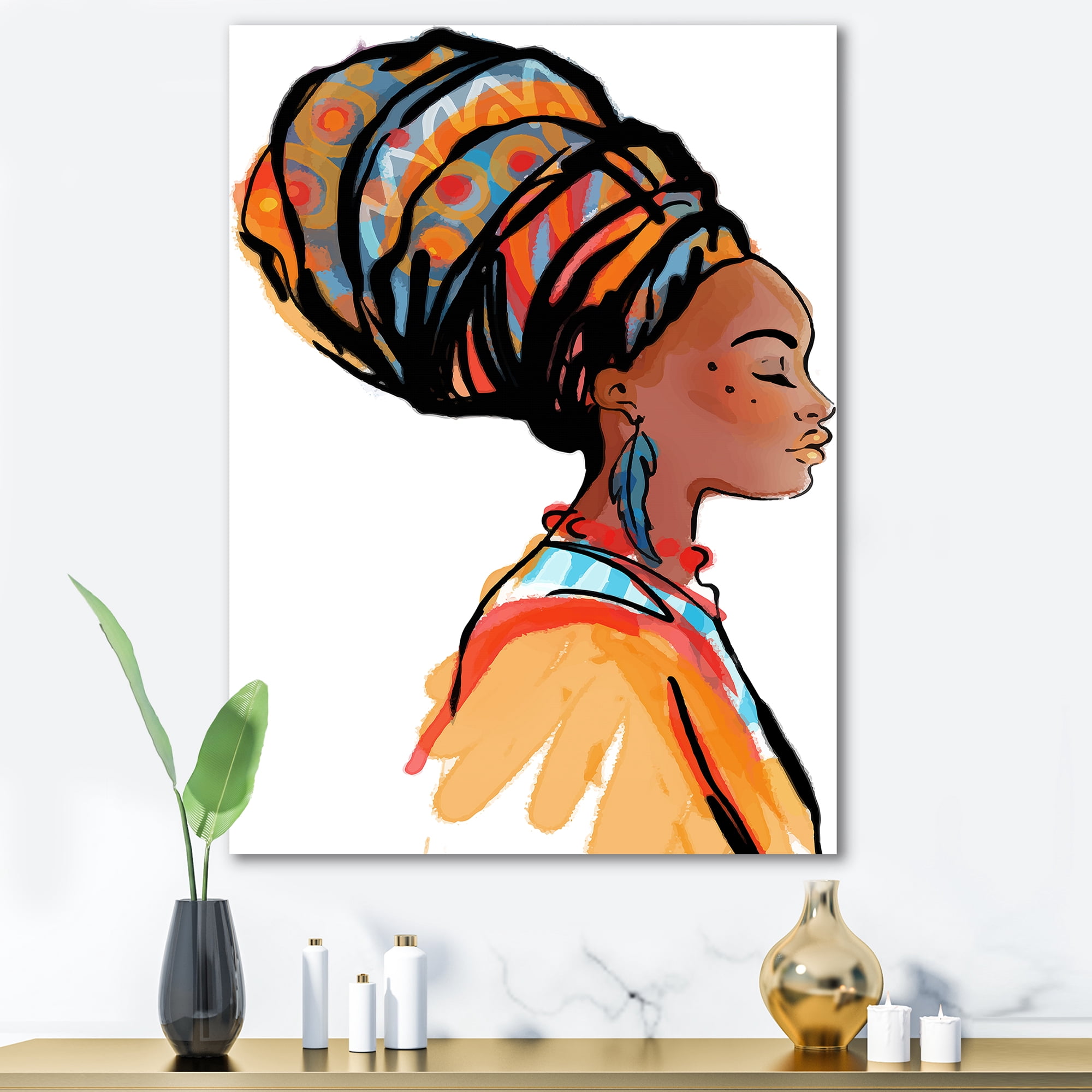 Designart ' Afro American Woman with Turban I ' Modern Canvas Wall Art Print