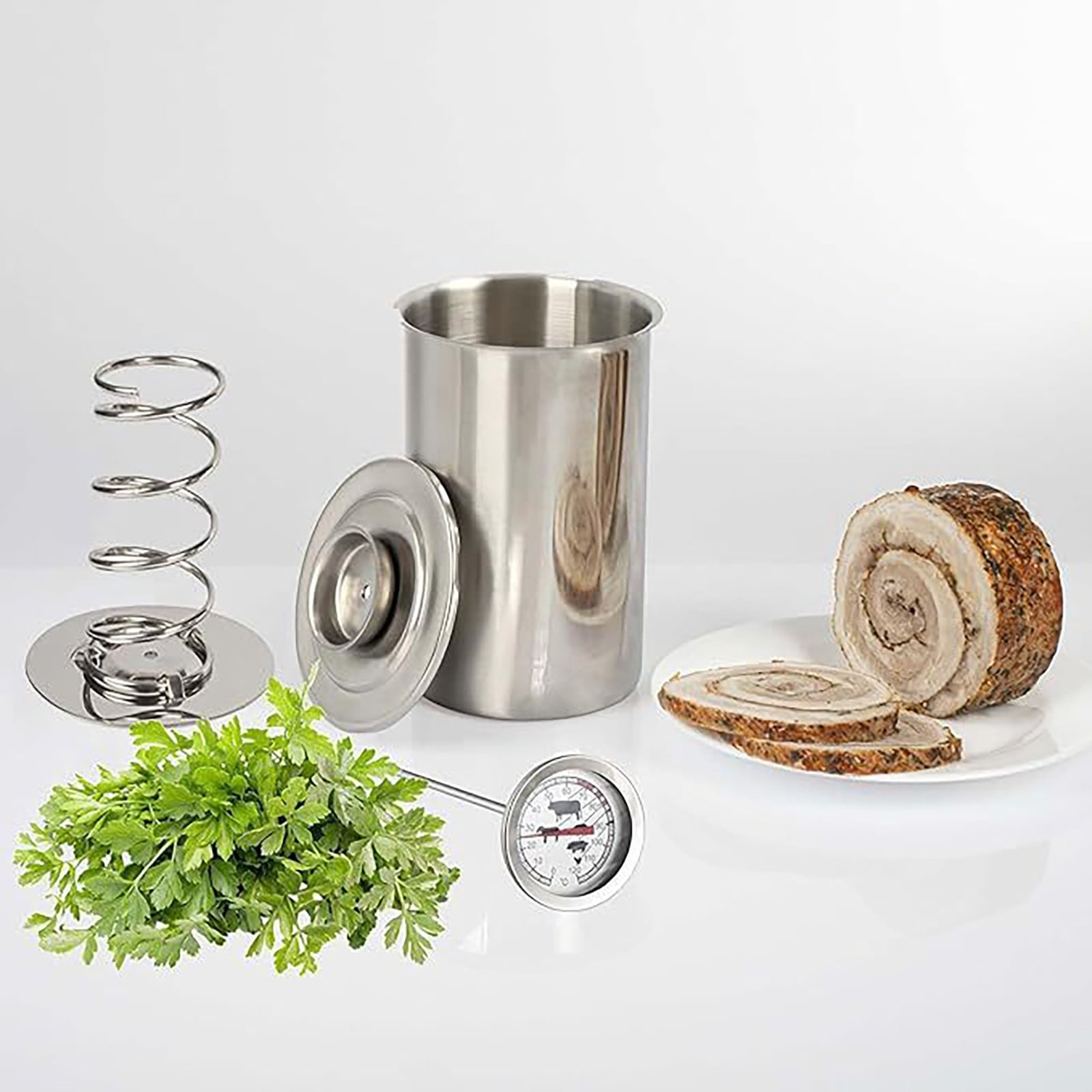 Stainless Steel Ham Maker, Large Capacity Round Meat Press for Homemade Lunch Meat, Includes Tender Meat Skewer Thermometer, Perfectly Shaped Deli Loaf Cooker