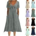 thumbnail image 1 of Meichang Robe d'Été pour Femmes Mi-Longue à Manches Courtes, Col en V, devant Torsadé, Broderie Anglaise, Robes Trapèze, Coupe Ample, Fluides, Robes de Plage avec Poches, 1 of 8