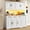 White-72"H x 59.6"W, variant on 71" Tall Kitchen Pantry Cabinet with 6 Hanging Shelves & Led Lights & Charge Station, 47" Wide Freestanding Farmhouse Cupboard with 2 Drawer,6 Doors Storage,Adjustable Shelves,Open Countertop, Black