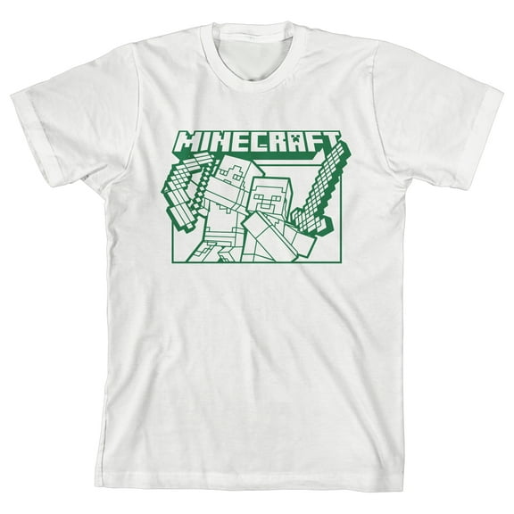Minecraft Steve And Alex With Sword And Bow Youth White T-shirt