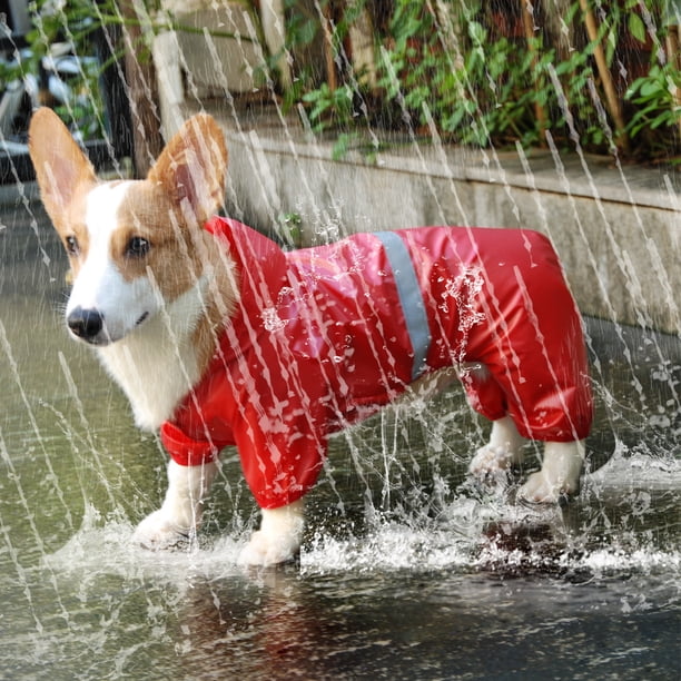 Traje impermeable para mascotas, reflectante, doble capa, transpirable, pantalón de cuatro esquinas (XS) Rojo