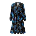 thumbnail image 2 of Uorisanigo Blue Butterfly Patchwork Dress Midi for Women Ruffled Tiered Long Sleeve Flowy V Neck Dress with Pockets Cozy Elegant Party Prom Dresses, Size Medium, 2 of 7