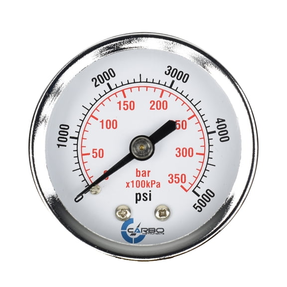 CARBO Instruments 2" Pressure Gauge, Chrome Plated Steel Case, Dry, 0-5000 psi/kPa, Back Mount 1/4" NPT