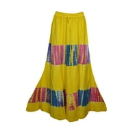 Mogul Womens Yellow Tie Dye A-Line Gypsy Long Skirt Rayon Summer Style Hippie Chic Boho Maxi Skirts