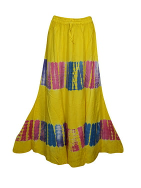 Mogul Womens Yellow Tie Dye A-Line Gypsy Long Skirt Rayon Summer Style Hippie Chic Boho Maxi Skirts