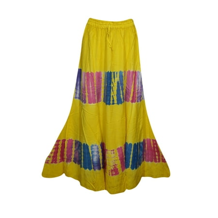 Gypsy Maxi - Mogul Womens Yellow Tie Dye A-Line Gypsy Long Skirt Rayon Summer Style Hippie Chic Boho Maxi Skirts