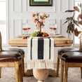 thumbnail image 2 of Boho Table Runner with Tassels, Rustic Farmhouse Table Runner Macrame Burlap Table Decoration, for Bohemian Kitchen Dining Table Living Room Bedroom Farmhouse Home Decor 11.8" * 70.9" Black, 2 of 8