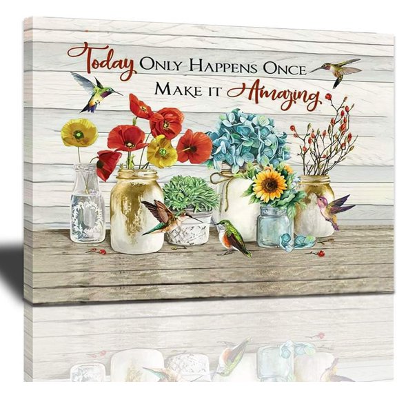 Abstract Hummingbird Sunflower Wall Art Canvas Artwork Modern Home Decorations Framed And Stretched Ready to Hang for Living Room Bedroom Office12x16h