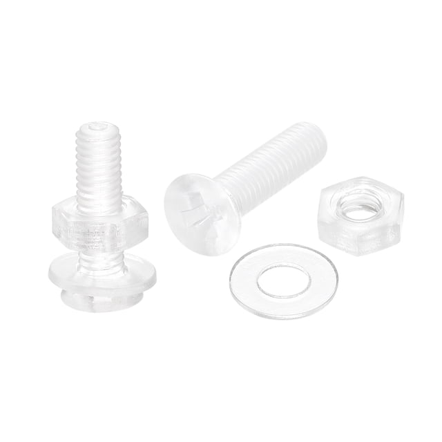 Unique Bargains M3 x 12mm Plastic Phillips Machine Screws with Nuts and Flat Washers, PC Flat Head Machine Bolts 20 Sets