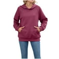 thumbnail image 2 of Ounisa Women Solid Basic Fleece Letter Loose Hoodie Sweatshirt Long Sleeve Kangaroo Pocket Drop Shoulder Pullovers Top, 2 of 7