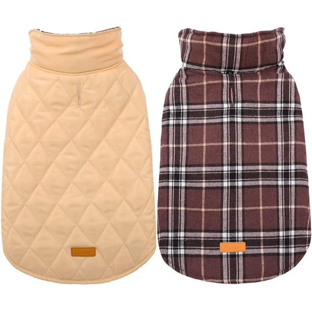 Kuoser Abrigo cálido para perros, chaqueta reversible para perros, impermeable, abrigo de invierno, estilo británico, ropa para perros a cuadros, abrigos para clima frío, chaqueta de nieve acogedora,