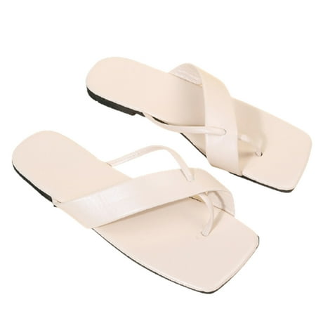 

Women s Plat Square Peep Toe Sandals Slip-on Style Casual Shoes with Anti Slip Sole Summer Beach Supply 43 White