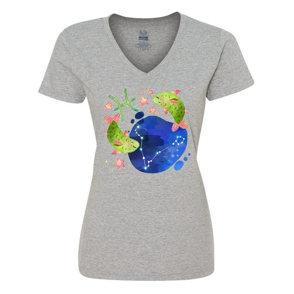 Inktastic Pisces Constellation Zodiac Sign Illustration Women's V-Neck T-Shirt