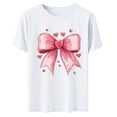 thumbnail image 5 of YueHuiYing Women's Valentine's Day Bow Graphic Fashion Casual Printed Round Neck Lovers Short Sleeved T-shirt Top, 5 of 6
