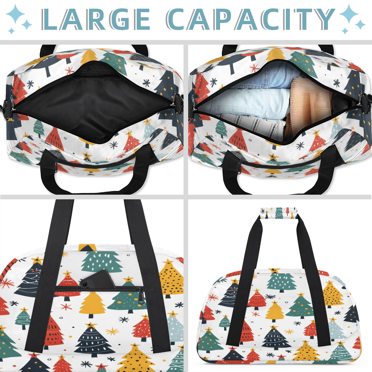 Herdesigns Christmas Tree Sports Duffle Bag for Women & Men, Colorful Gym Bag Dance Bag Overnight Bag Carry On Weekender Travel Bag