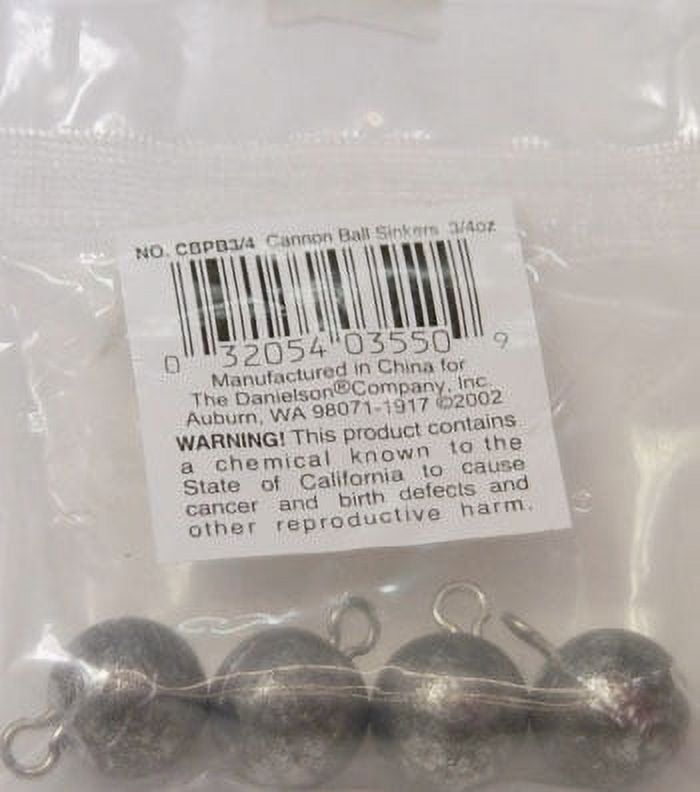 Danielson Cannon Ball Sinkers Fishing Weight, 3/4 oz., 4-pack