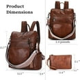 thumbnail image 3 of 2PC Leather Backpack with Mini Purse for Women Anti-theft Vintage Vegan Boho Fashion Rucksack Cute Ladies Casual Waterproof Shoulder Daypack Bags with Guitar Strap for Travel Work,Large,Brown, 3 of 6