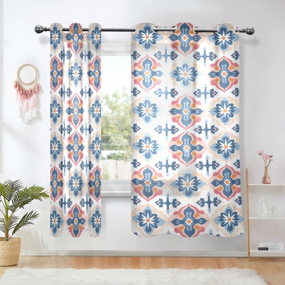 Yayeee Window Curtains Set of 2 for Living Room Light Filtering 63"x42", Navy Blossom Mosaic