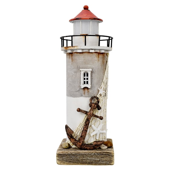 Wooden Nautical Lighthouse Decor with Light Rustic Ocean Sea Beach Handcrafted