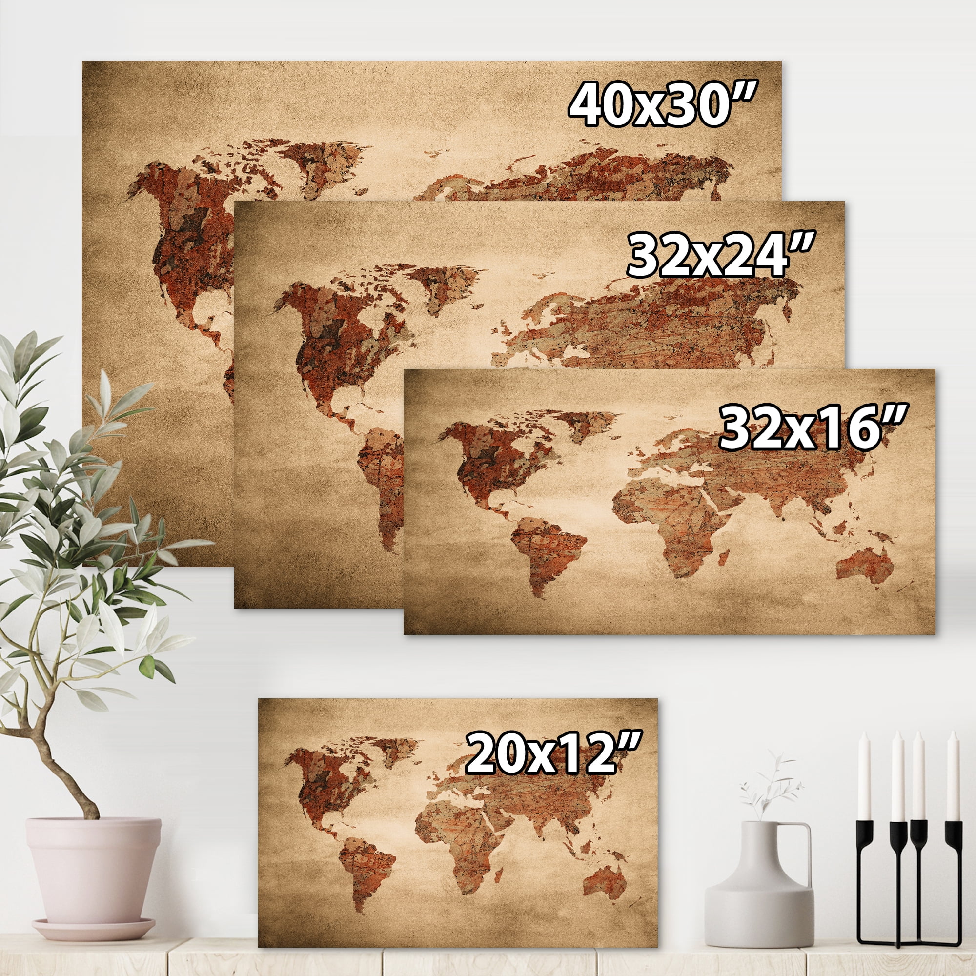 Designart ' Ancient World Map VII ' Vintage Canvas Wall Art Print