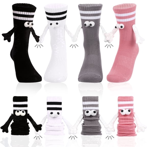 Bocaoying 4 Pairs Crazy Silly 3D Eye Magnetic Socks - Funny Googly Eye Novelty Crew Socks, Weird Gag Gifts for Men Women